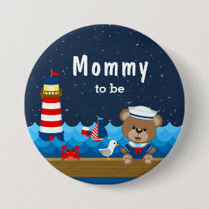 Bóton Redondo 7.62cm Garoto Náutico Urso Vermelho e Mamães Marinhos a S