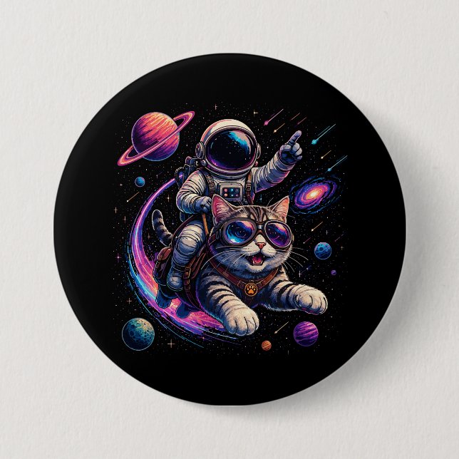 Bóton Redondo 7.62cm Gato astronauta viajando pelo espaço (Frente)