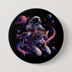 Bóton Redondo 7.62cm Gato astronauta viajando pelo espaço