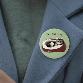 Bóton Redondo 7.62cm Gato Tabby Fofo Dia das Mães Verde