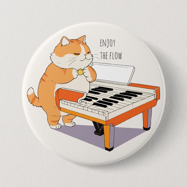 Bóton Redondo 7.62cm Gato Toca o Piano (Frente)