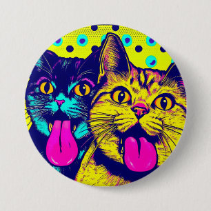 Bóton Redondo 7.62cm Gatos com a pop art.