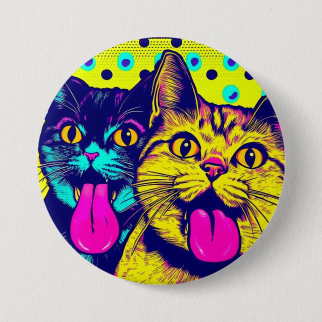 Bóton Redondo 7.62cm Gatos com a pop art. (Frente)