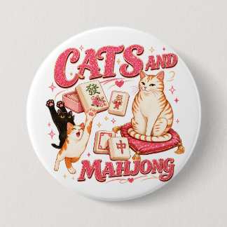 Bóton Redondo 7.62cm Gatos e Mahjong