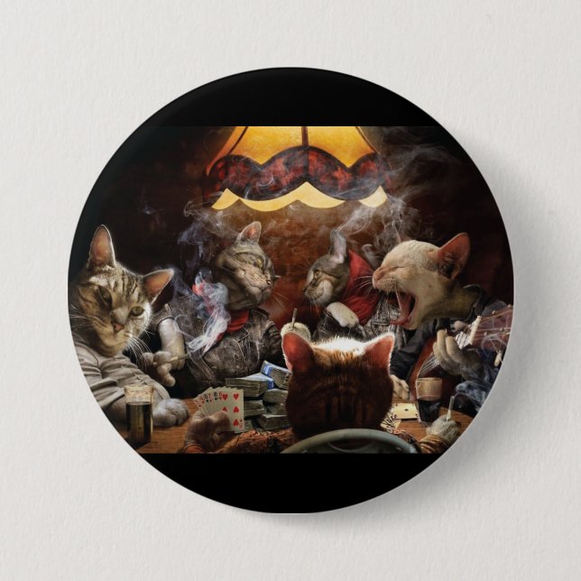 Bóton Redondo 7.62cm Gatos jogando pôquer (Frente)