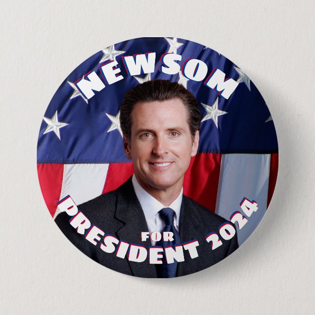 Bóton Redondo 7.62cm Gavin Newsom para Presidente (Frente)