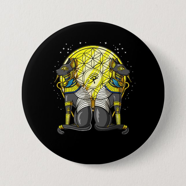 Bóton Redondo 7.62cm Geometria sagrado egípcia de Bastet Ankh da deusa (Frente)