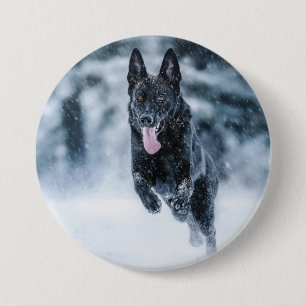 Bóton Redondo 7.62cm German shepherd preto no Cobrir da escova de neve