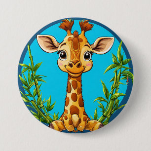 Bóton Redondo 7.62cm Girafa de Desenho Animado Adorável com Bambu
