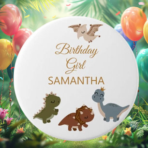 Bóton Redondo 7.62cm GIRL Boho T rex Dinossauro