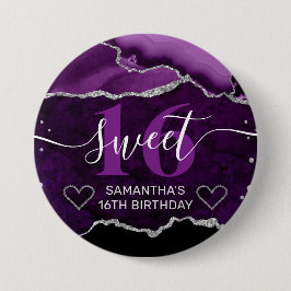 Bóton Redondo 7.62cm Glitter Agitado Roxo e Prateado Marble Sweet 16