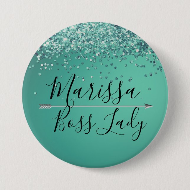 Bóton Redondo 7.62cm Glittery Turquiose Boss Lady (Frente)