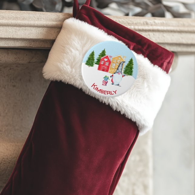 Bóton Redondo 7.62cm Gnomo de Natal Personalizado (Personalized Christmas Gnome Button)
