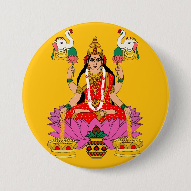 Bóton Redondo 7.62cm Goddess Lakshmi Button (Frente)