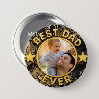 Bóton Redondo 7.62cm Golden Best Dad ever Photo Happy Father's Day