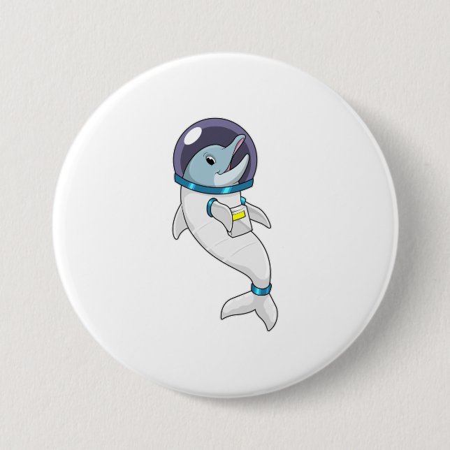 Bóton Redondo 7.62cm Golfinho como astronauta na fantasia (Frente)