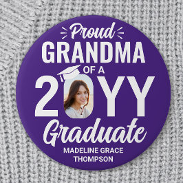 Bóton Redondo 7.62cm Graduate Photo Proud Grandma Modern Purple & White