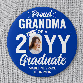 Bóton Redondo 7.62cm Graduate Photo Proud Grandma Royal Blue and White