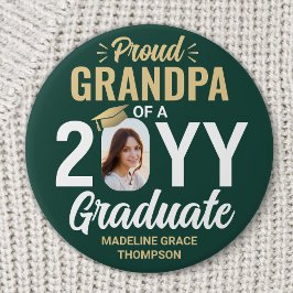 Bóton Redondo 7.62cm Graduate Photo Proud Grandpa Modern Green and Gold