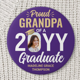 Bóton Redondo 7.62cm Graduate Photo Proud Grandpa Modern Purple & Gold