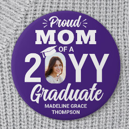 Bóton Redondo 7.62cm Graduate Photo Proud Mom Modern Purple and White