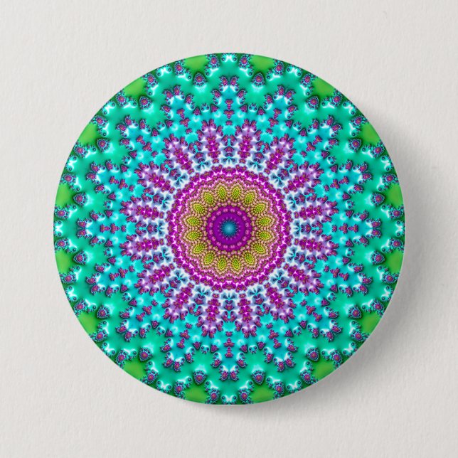 Bóton Redondo 7.62cm Groovy Colorful Jewel Tone Boho Fractal Mandala (Frente)
