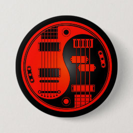 Bóton Redondo 7.62cm Guitarra e Yin baixo Yang vermelho e preto