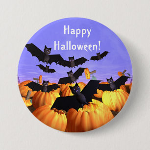 Bóton Redondo 7.62cm Halloween Bats e Pumpkins