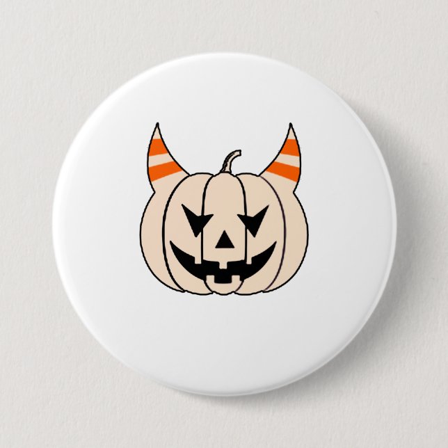 Bóton Redondo 7.62cm Halloween Devil Horns Jack O Lanterna Pumpkin (Frente)