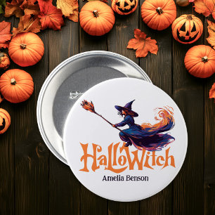 Bóton Redondo 7.62cm HalloWitch Ilustração Colorida de Bruxas