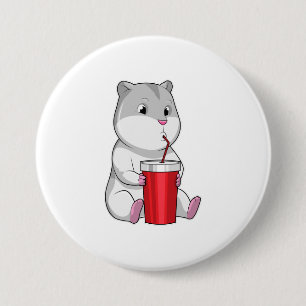 Bóton Redondo 7.62cm Hamster com palha de Mug e Bebendo