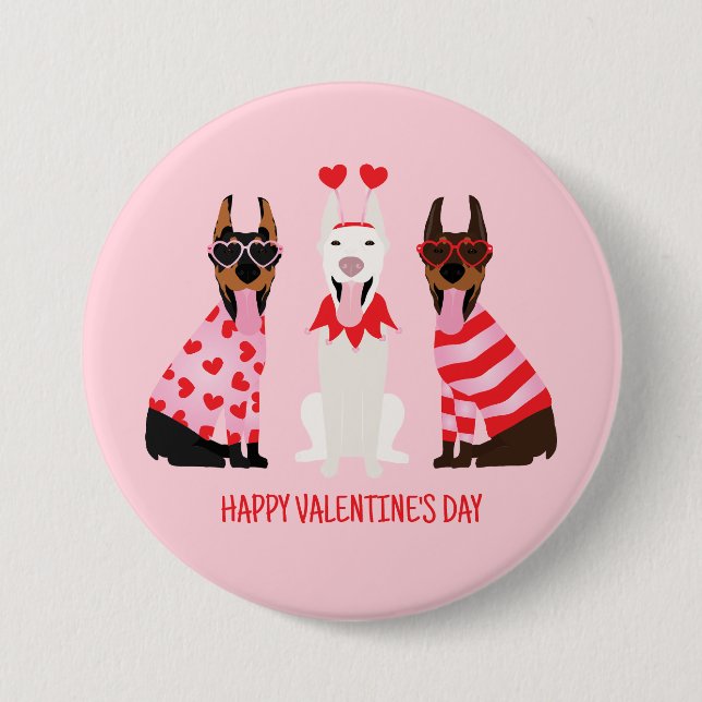 Bóton Redondo 7.62cm Happy Valentines Day Dobermann Dogs (Frente)