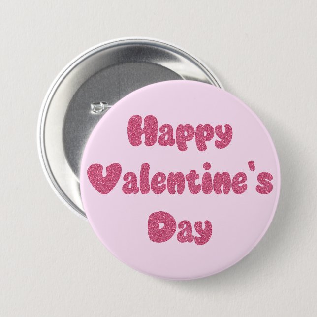 Bóton Redondo 7.62cm Happy Valentine's Day Glitter Button (Frente & Verso)