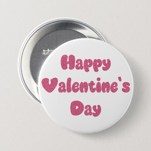Bóton Redondo 7.62cm Happy Valentine's Day Glitter Button (Frente & Verso)