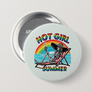 Bóton Redondo 7.62cm Hot Girl Summer Skeleton Retro Beach Design
