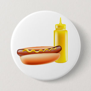 Bóton Redondo 7.62cm Hotdog com o botão da garrafa da mostarda