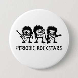 Bóton Redondo 7.62cm Humor de Química de Astros do Rock Periódicos