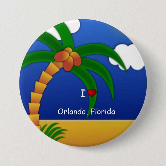 Bóton Redondo 7.62cm "I Love Orlando, Florida" decorativa (Frente)