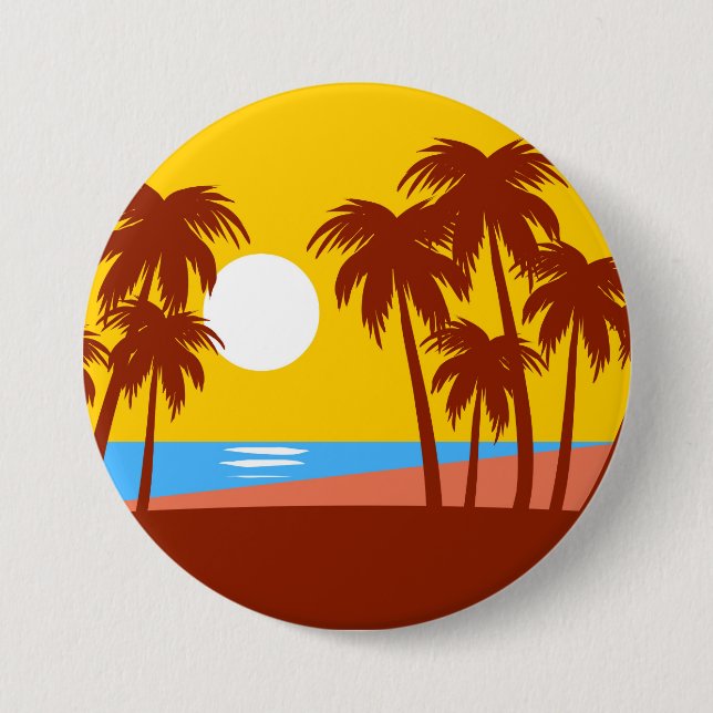 Bóton Redondo 7.62cm Ilustração colorida das palmeiras da ilha da praia (Frente)
