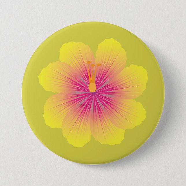 Bóton Redondo 7.62cm Ilustração de Hibisco Amarelo (Frente)