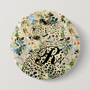 Bóton Redondo 7.62cm Impressão floral tropical de leopardo havaiano