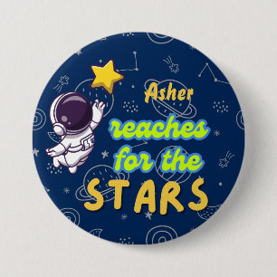 Bóton Redondo 7.62cm Inscrição Personalizada Azul 'Alcançar as Estrelas