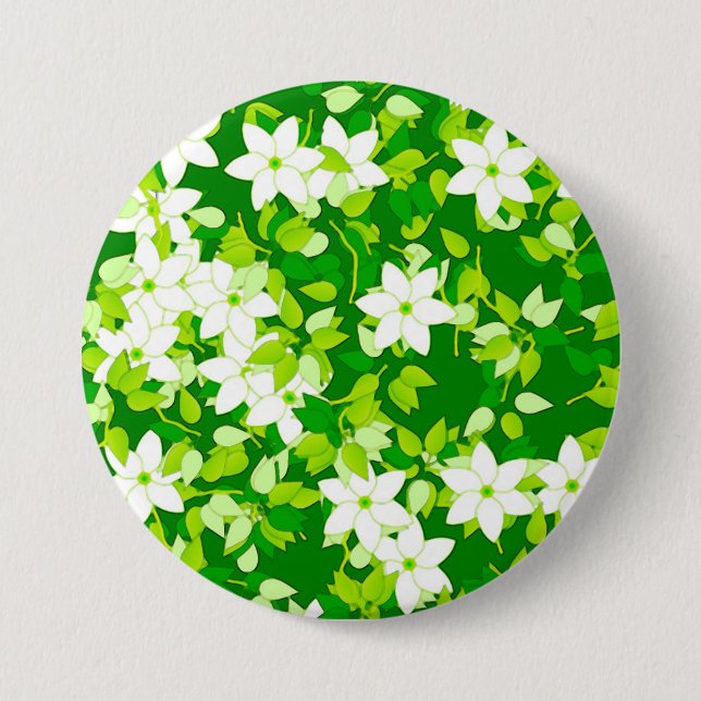 Bóton Redondo 7.62cm Jasmim branco entre folhas verdes (Frente)