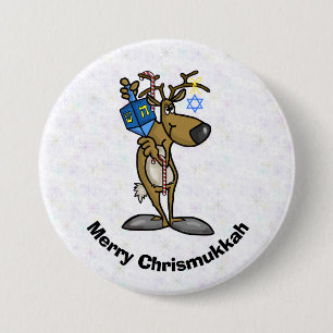 Bóton Redondo 7.62cm Jewish Reindeer Com O Botão Dreidel Chrismukkah