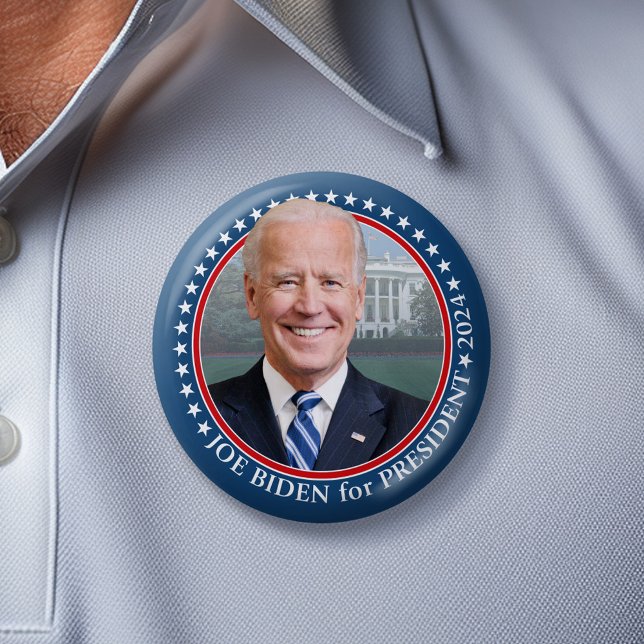 Bóton Redondo 7.62cm Joe Biden 2024 para Presidente Foto Casa Branca (Joe Biden 2024 Button)