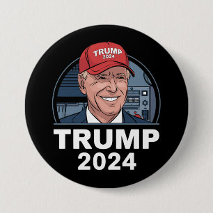 Bóton Redondo 7.62cm Joe Biden usando um chapéu de Trump