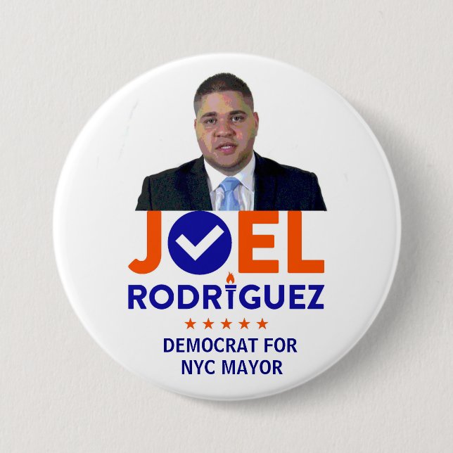 Bóton Redondo 7.62cm Joel Rodriguez para o Mayor de NYC em 2017 (Frente)