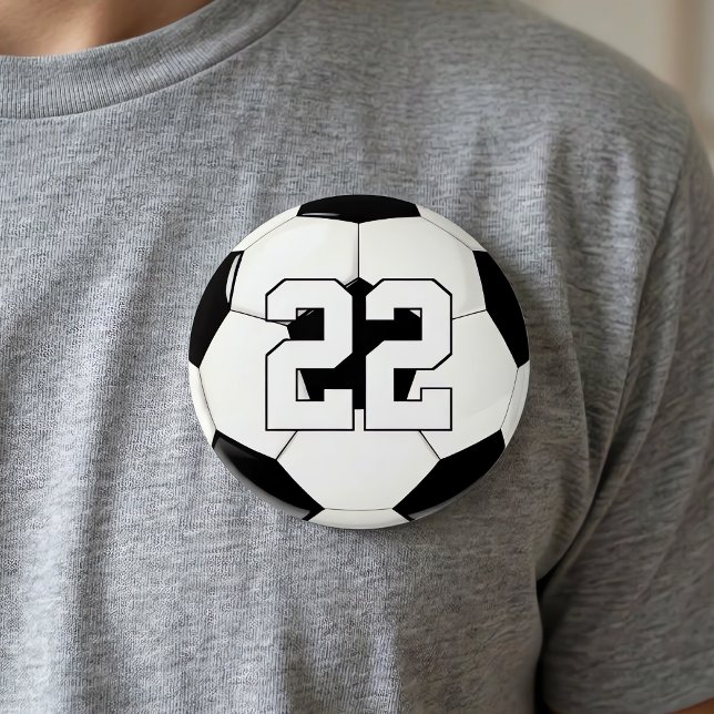 Bóton Redondo 7.62cm Jogador de Futebol Camisa Personalizada Número/Tex (Custom soccer button with personalized player jersey number or letters.)