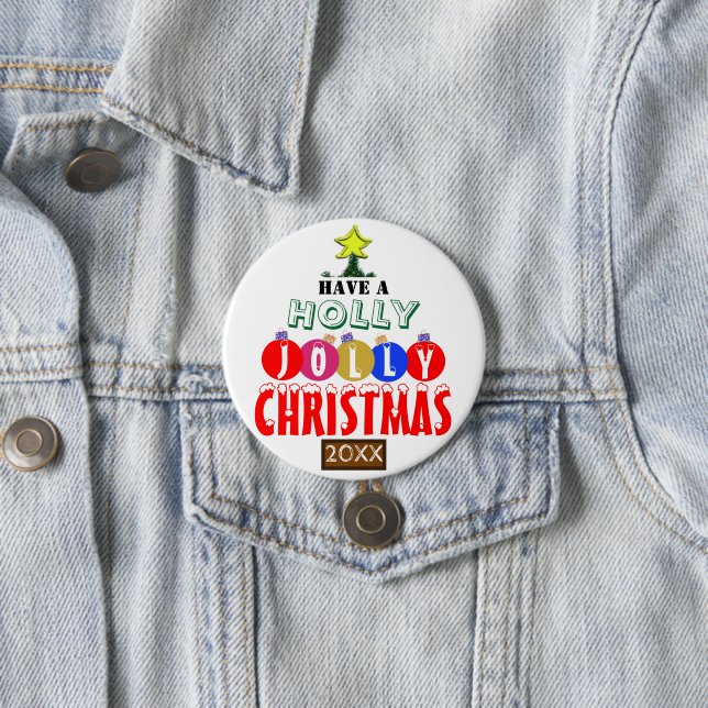 Bóton Redondo 7.62cm Jolly Christmas Tree Red Blue Ornaings (In Situ)