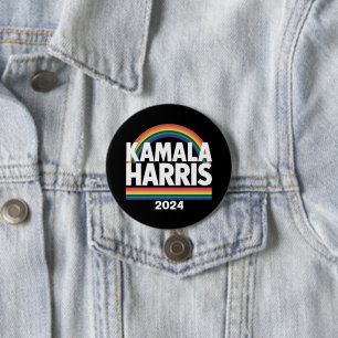Bóton Redondo 7.62cm Kamala Harris 2024 Arco-íris Orgulho Gay LGBT Elei